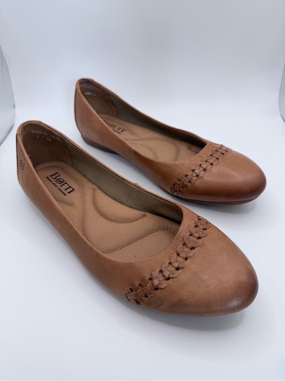 Born Tan Leather Woven Ballet Flats Size 7 EU 38